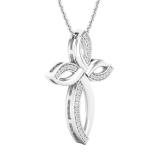 0.15 Carat (ctw) Round White Diamond Ladies Fashion Loop Cross Pendant 18K White Gold
