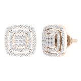 0.50 Carat (ctw) Round Diamond Ladies Cluster Double Cushion Stud Earrings 1/2 CT 14K Rose Gold