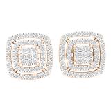 0.50 Carat (ctw) Round Diamond Ladies Cluster Double Cushion Stud Earrings 1/2 CT 14K Rose Gold