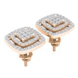 0.50 Carat (ctw) Round Diamond Ladies Cluster Double Cushion Stud Earrings 1/2 CT 14K Rose Gold