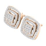 0.50 Carat (ctw) Round Diamond Ladies Cluster Double Cushion Stud Earrings 1/2 CT 14K Rose Gold