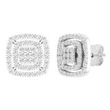 0.50 Carat (ctw) Round Diamond Ladies Cluster Double Cushion Stud Earrings 1/2 CT 14K White Gold