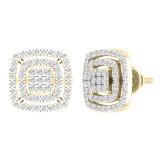 0.50 Carat (ctw) Round Diamond Ladies Cluster Double Cushion Stud Earrings 1/2 CT 14K Yellow Gold