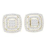 0.50 Carat (ctw) Round Diamond Ladies Cluster Double Cushion Stud Earrings 1/2 CT 14K Yellow Gold