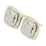 0.50 Carat (ctw) Round Diamond Ladies Cluster Double Cushion Stud Earrings 1/2 CT 14K Yellow Gold