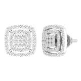 0.50 Carat (ctw) Round Diamond Ladies Cluster Double Cushion Stud Earrings 1/2 CT Sterling Silver