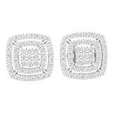 0.50 Carat (ctw) Round Diamond Ladies Cluster Double Cushion Stud Earrings 1/2 CT Sterling Silver