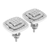 0.50 Carat (ctw) Round Diamond Ladies Cluster Double Cushion Stud Earrings 1/2 CT Sterling Silver
