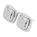 0.50 Carat (ctw) Round Diamond Ladies Cluster Double Cushion Stud Earrings 1/2 CT Sterling Silver