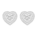 1.10 Carat (ctw) Round Diamond Ladies Cluster Double Heart frame Stud Earrings 1 CT 14K White Gold