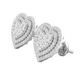 1.10 Carat (ctw) Round Diamond Ladies Cluster Double Heart frame Stud Earrings 1 CT 14K White Gold