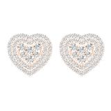 1.10 Carat (ctw) Round Diamond Ladies Cluster Double Heart frame Stud Earrings 1 CT 18K Rose Gold