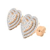 1.10 Carat (ctw) Round Diamond Ladies Cluster Double Heart frame Stud Earrings 1 CT 18K Rose Gold
