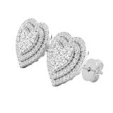 1.10 Carat (ctw) Round Diamond Ladies Cluster Double Heart frame Stud Earrings 1 CT Sterling Silver