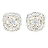 0.50 Carat (ctw) Round Diamond Ladies Double Cushion Frame Stud Earrings 1/2 CT 14K Yellow Gold