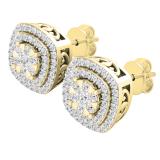 0.50 Carat (ctw) Round Diamond Ladies Double Cushion Frame Stud Earrings 1/2 CT 14K Yellow Gold