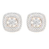 0.50 Carat (ctw) Round Diamond Ladies Double Cushion Frame Stud Earrings 1/2 CT 18K Rose Gold