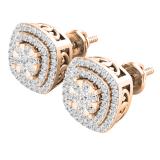 0.50 Carat (ctw) Round Diamond Ladies Double Cushion Frame Stud Earrings 1/2 CT 18K Rose Gold