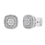 0.50 Carat (ctw) Round Diamond Ladies Double Cushion Frame Stud Earrings 1/2 CT Sterling Silver