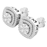 0.50 Carat (ctw) Round Diamond Ladies Double Cushion Frame Stud Earrings 1/2 CT Sterling Silver