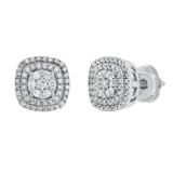 0.50 Carat (ctw) Round Diamond Ladies Double Cushion Frame Stud Earrings 1/2 CT Sterling Silver
