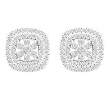 0.50 Carat (ctw) Round Diamond Ladies Double Cushion Frame Stud Earrings 1/2 CT Sterling Silver