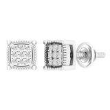 0.10 Carat (ctw) Round White Diamond Ladies Cluster Square Stud Earrings 1/10 CT 10K White Gold