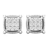 0.10 Carat (ctw) Round White Diamond Ladies Cluster Square Stud Earrings 1/10 CT 10K White Gold