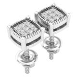 0.10 Carat (ctw) Round White Diamond Ladies Cluster Square Stud Earrings 1/10 CT 10K White Gold