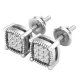 0.10 Carat (ctw) Round White Diamond Ladies Cluster Square Stud Earrings 1/10 CT 10K White Gold