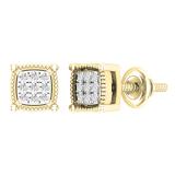 0.10 Carat (ctw) Round White Diamond Ladies Cluster Square Stud Earrings 1/10 CT 10K Yellow Gold