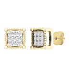 0.10 Carat (ctw) Round White Diamond Ladies Cluster Square Stud Earrings 1/10 CT 14K Yellow Gold