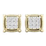 0.10 Carat (ctw) Round White Diamond Ladies Cluster Square Stud Earrings 1/10 CT 14K Yellow Gold