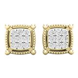 0.10 Carat (ctw) Round White Diamond Ladies Cluster Square Stud Earrings 1/10 CT 14K Yellow Gold