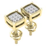 0.10 Carat (ctw) Round White Diamond Ladies Cluster Square Stud Earrings 1/10 CT 14K Yellow Gold