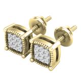 0.10 Carat (ctw) Round White Diamond Ladies Cluster Square Stud Earrings 1/10 CT 14K Yellow Gold