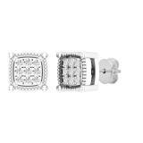 0.10 Carat (ctw) Round White Diamond Ladies Cluster Square Stud Earrings 1/10 CT Sterling Silver