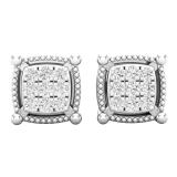 0.10 Carat (ctw) Round White Diamond Ladies Cluster Square Stud Earrings 1/10 CT Sterling Silver