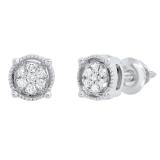 0.10 Carat (ctw) Round White Diamond Ladies Cluster Stud Earrings 1/10 CT 10K White Gold