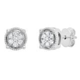 0.10 Carat (ctw) Round White Diamond Ladies Cluster Stud Earrings 1/10 CT 14K White Gold