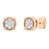 0.10 Carat (ctw) Round White Diamond Ladies Cluster Stud Earrings 1/10 CT 18K Rose Gold