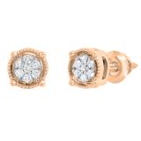 0.10 Carat (ctw) Round White Diamond Ladies Cluster Stud Earrings 1/10 CT 18K Rose Gold