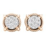 0.10 Carat (ctw) Round White Diamond Ladies Cluster Stud Earrings 1/10 CT 18K Rose Gold