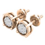 0.10 Carat (ctw) Round White Diamond Ladies Cluster Stud Earrings 1/10 CT 18K Rose Gold