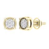 0.10 Carat (ctw) Round White Diamond Ladies Cluster Stud Earrings 1/10 CT 18K Yellow Gold