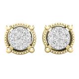 0.10 Carat (ctw) Round White Diamond Ladies Cluster Stud Earrings 1/10 CT 18K Yellow Gold