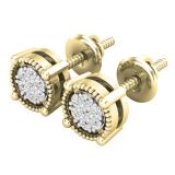 0.10 Carat (ctw) Round White Diamond Ladies Cluster Stud Earrings 1/10 CT 18K Yellow Gold