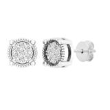 0.10 Carat (ctw) Round White Diamond Ladies Cluster Stud Earrings 1/10 CT Sterling Silver
