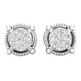0.10 Carat (ctw) Round White Diamond Ladies Cluster Stud Earrings 1/10 CT Sterling Silver