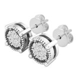 0.10 Carat (ctw) Round White Diamond Ladies Cluster Stud Earrings 1/10 CT Sterling Silver